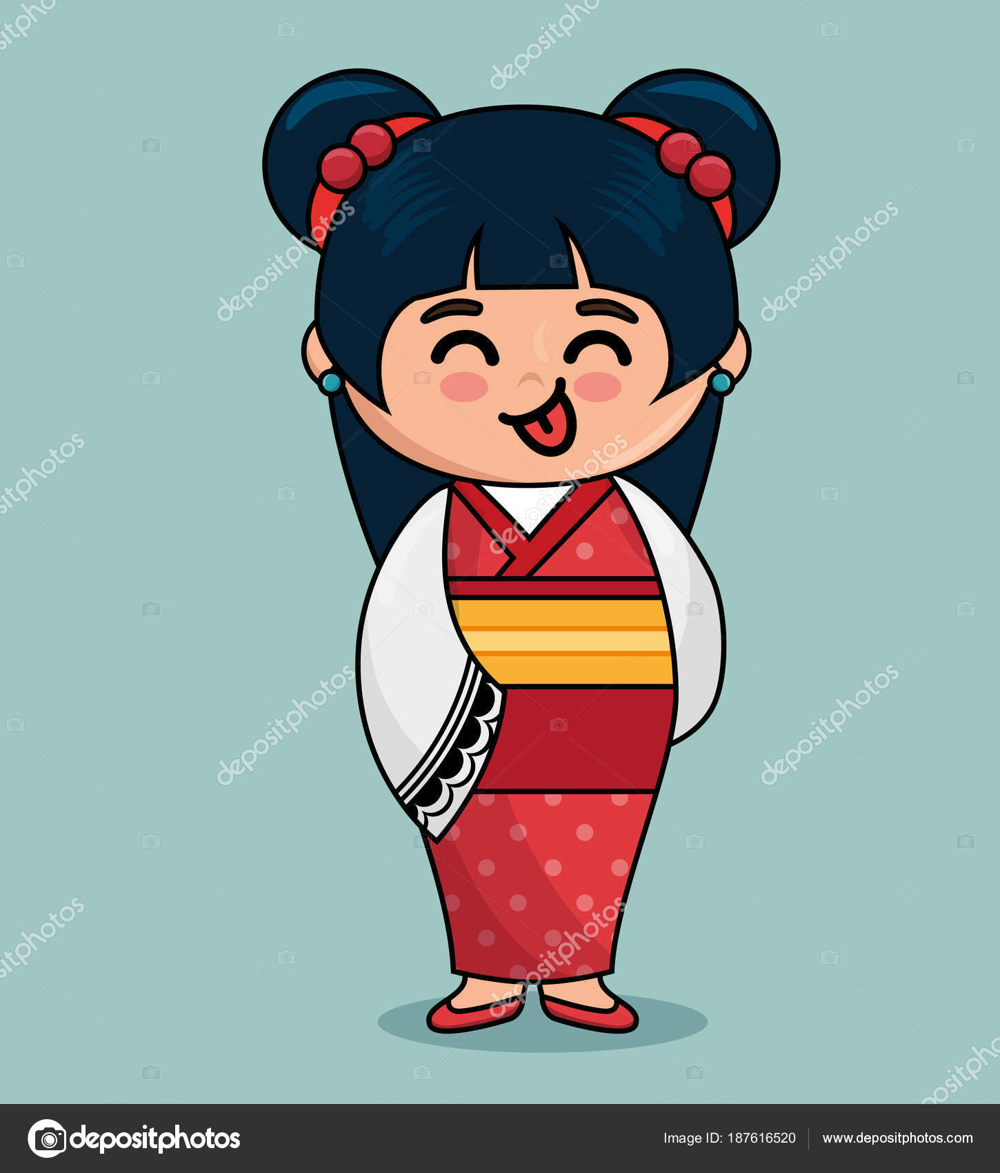 Bonito japonês boneca kawaii estilo imagem vetorial de yupiramos© 187616520